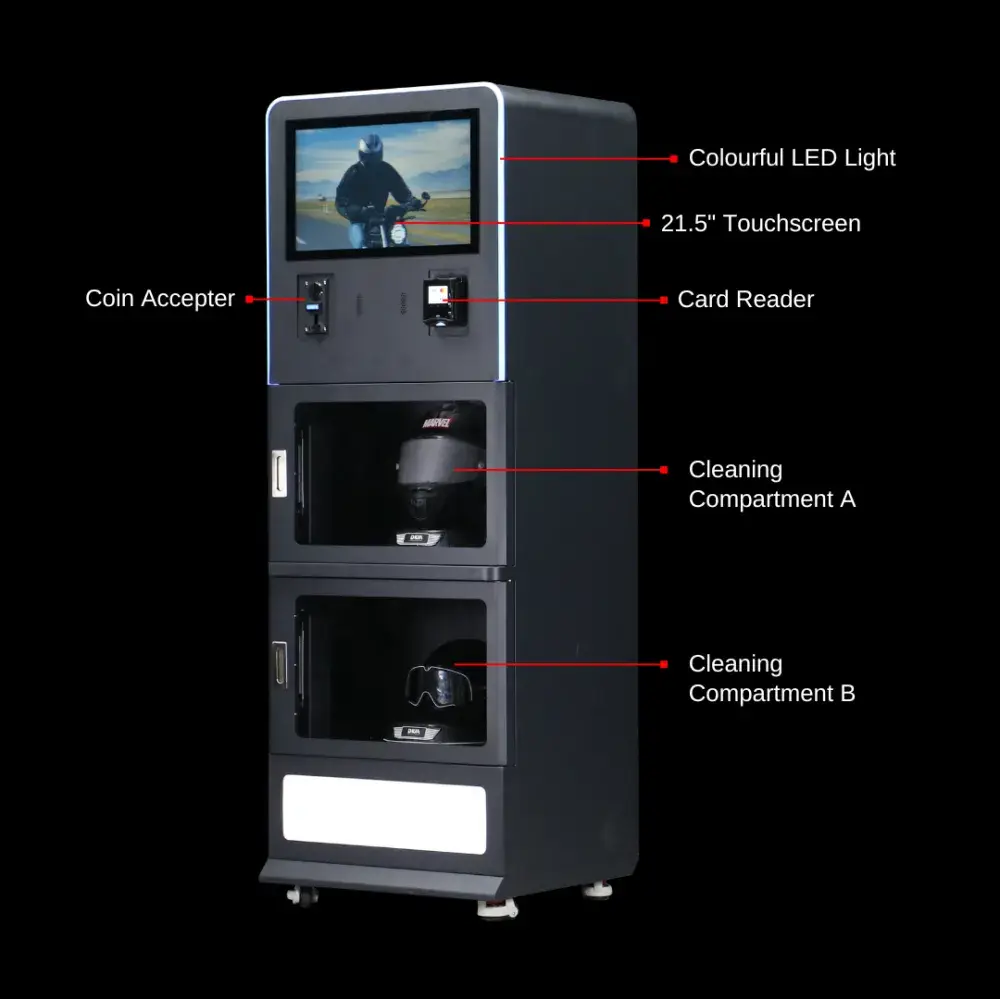 Helmet Cleaning Machine (HCVM-2) Explanation of functionality by Dura Vending